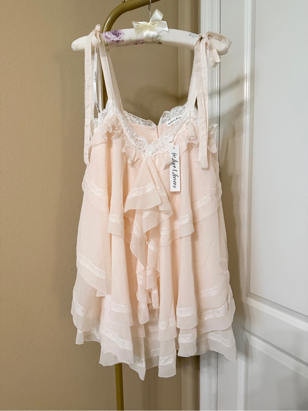 For Love And Lemons Juniper Ruffle Peach Mini Dress Size XS NWT - Picture 8 of 13
